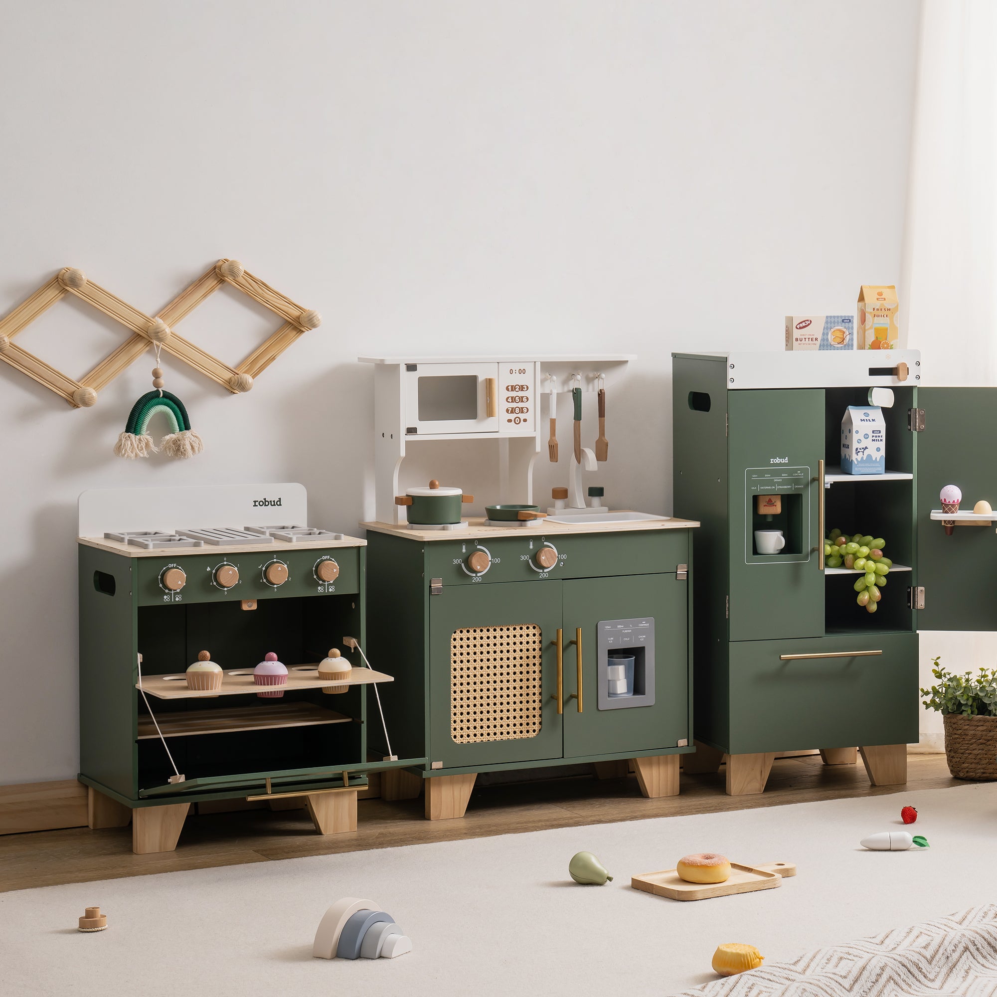 ROBUD Vintage Green Wooden Play Kitchen Series