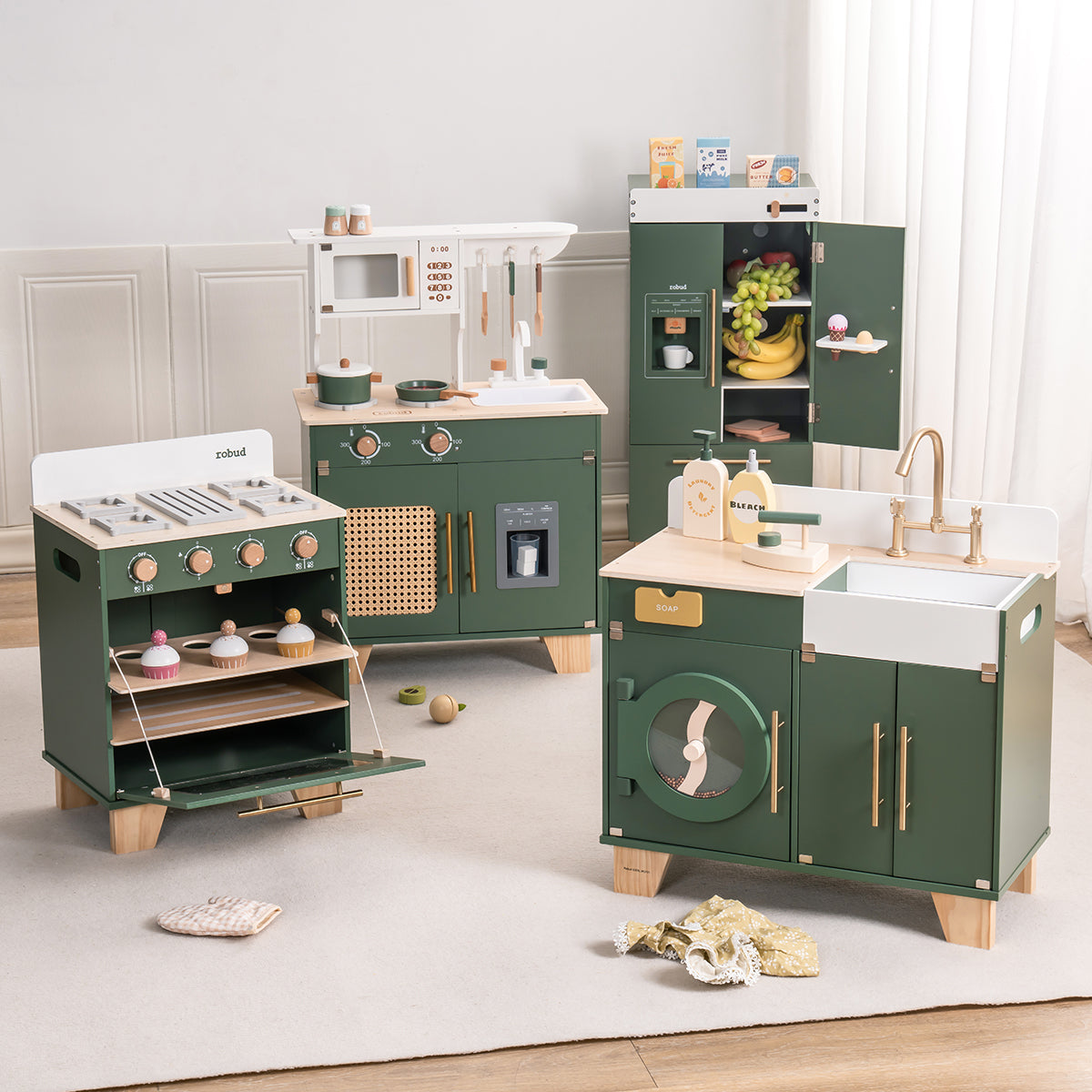 ROBUD Vintage Green Wooden Play Kitchen Series