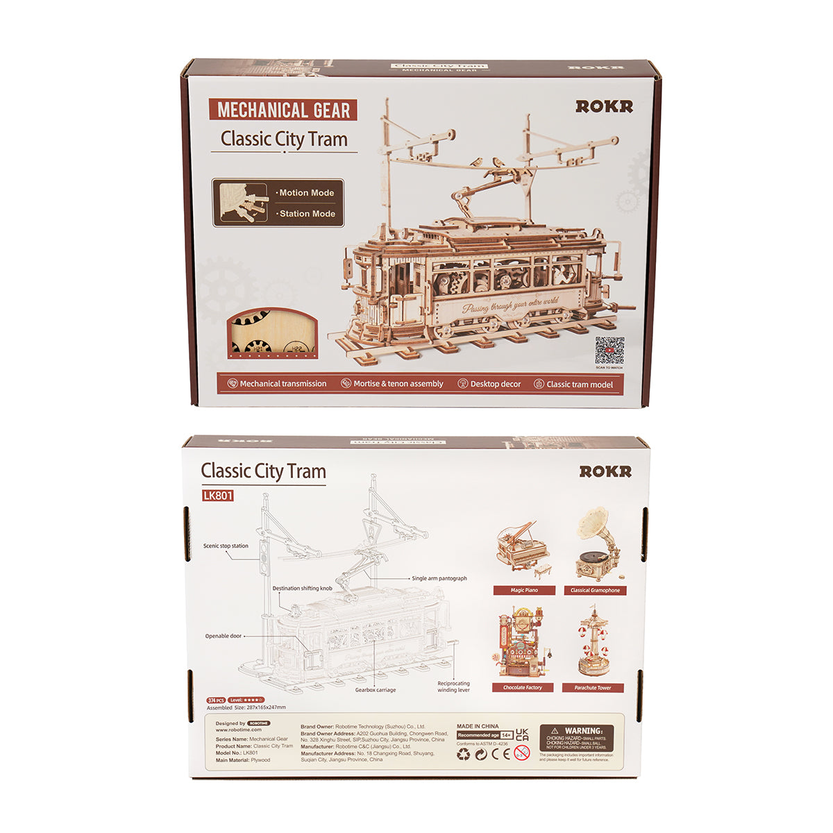 Puzzle 3D en bois du tramway urbain classique ROKR LK801 