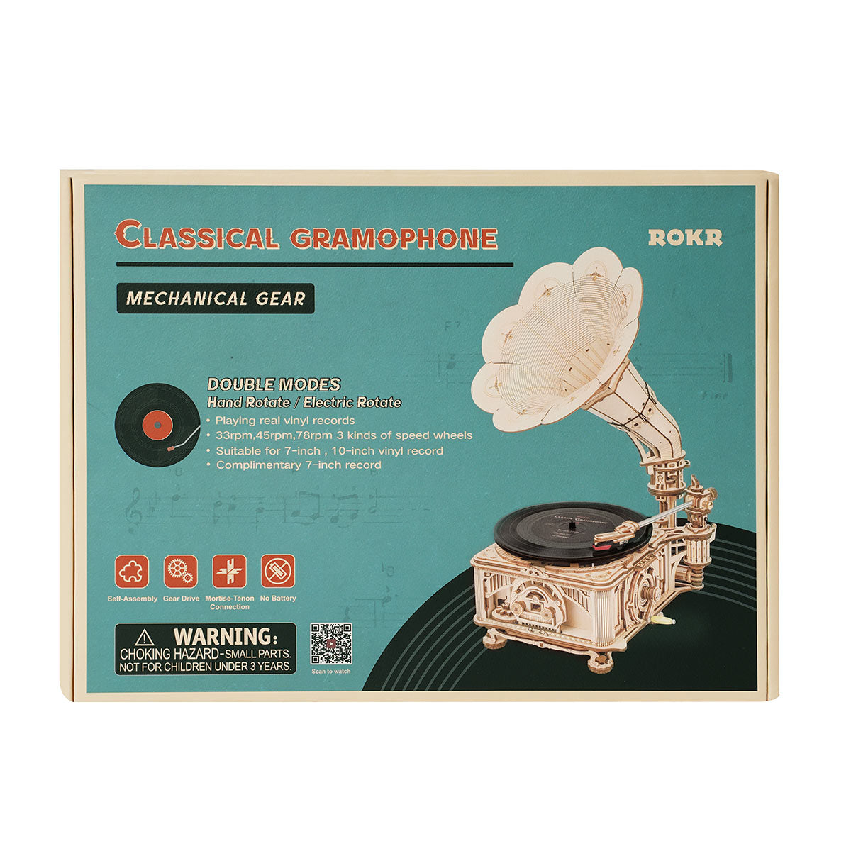 ROKR Classic Gramophone 3D Wooden Puzzle LKB01D (Electric Version)