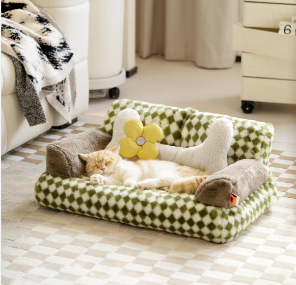 Winter Retro Green Lattice Cat Kennel Dog Kennel Sofa