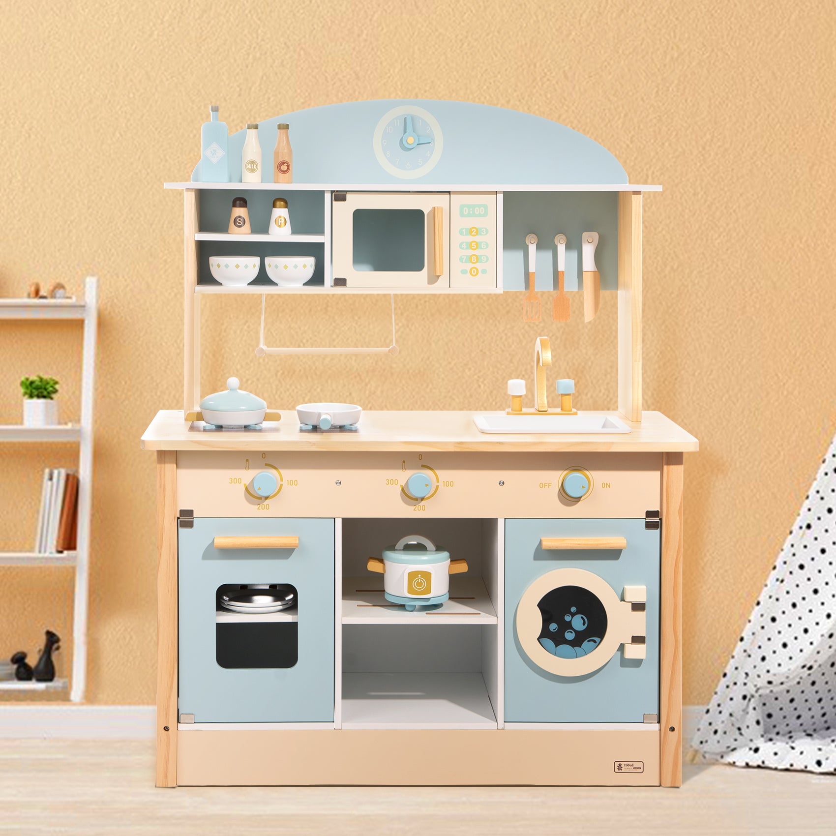 Robud Wooden Play Kitchen with Realistic Accessories