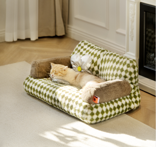 Winter Retro Green Lattice Cat Kennel Dog Kennel Sofa