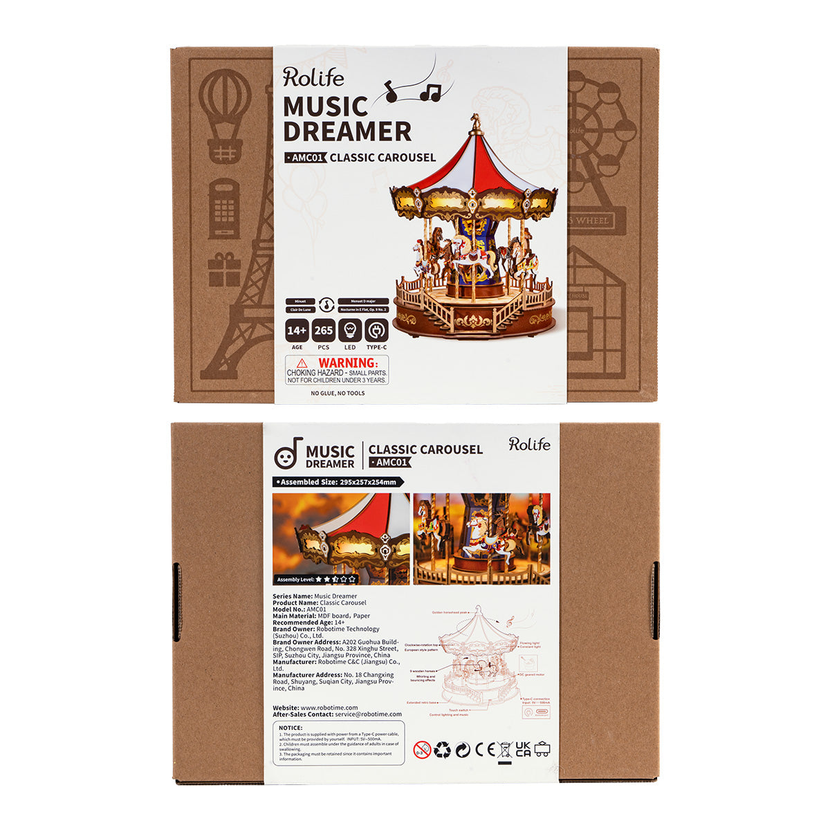 Puzzle 3D en bois Rolife Classic Carousel AMC01 