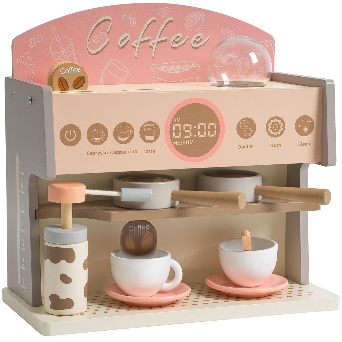 ROBUD Coffee Maker Wooden Espresso Machine Playset