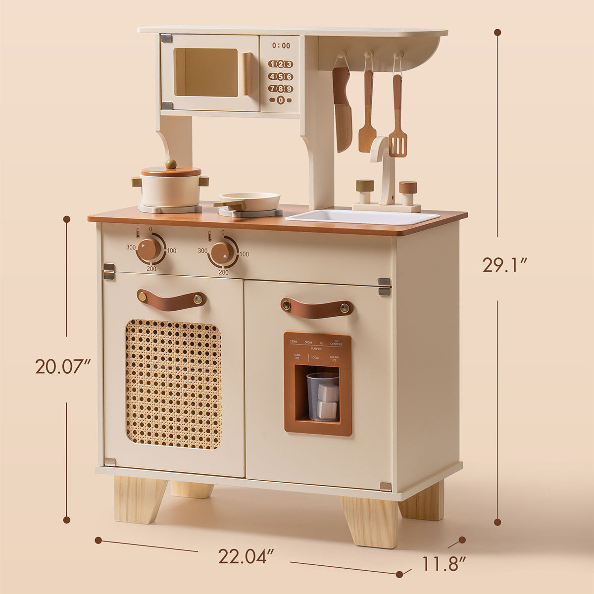 ROBUD Mocha Montessori Wooden Play Kitchen with Ice Dispenser