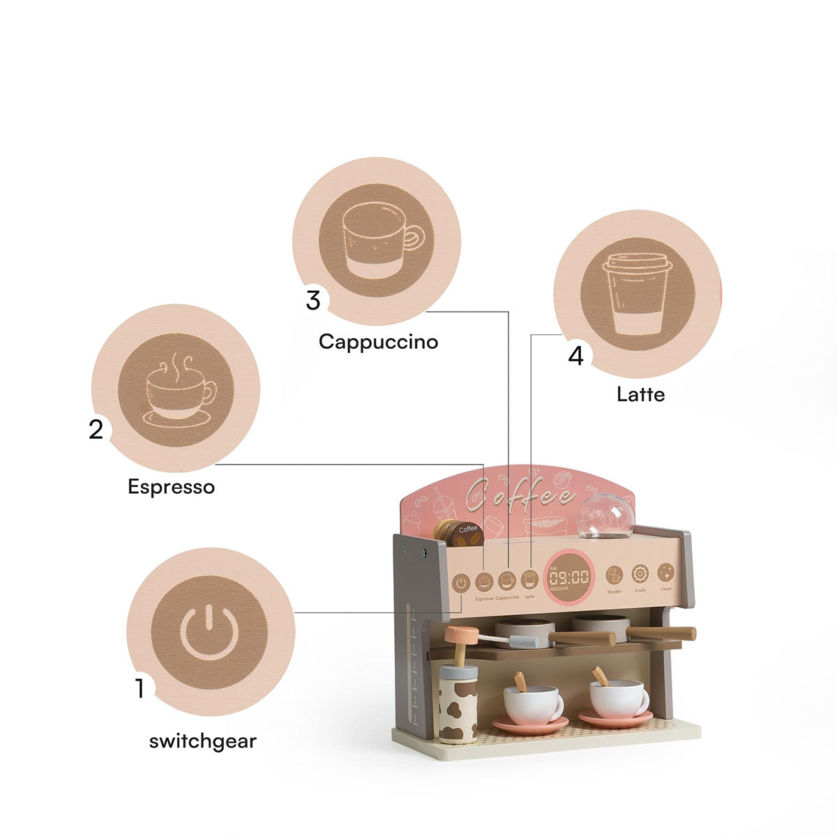 ROBUD Coffee Maker Wooden Espresso Machine Playset