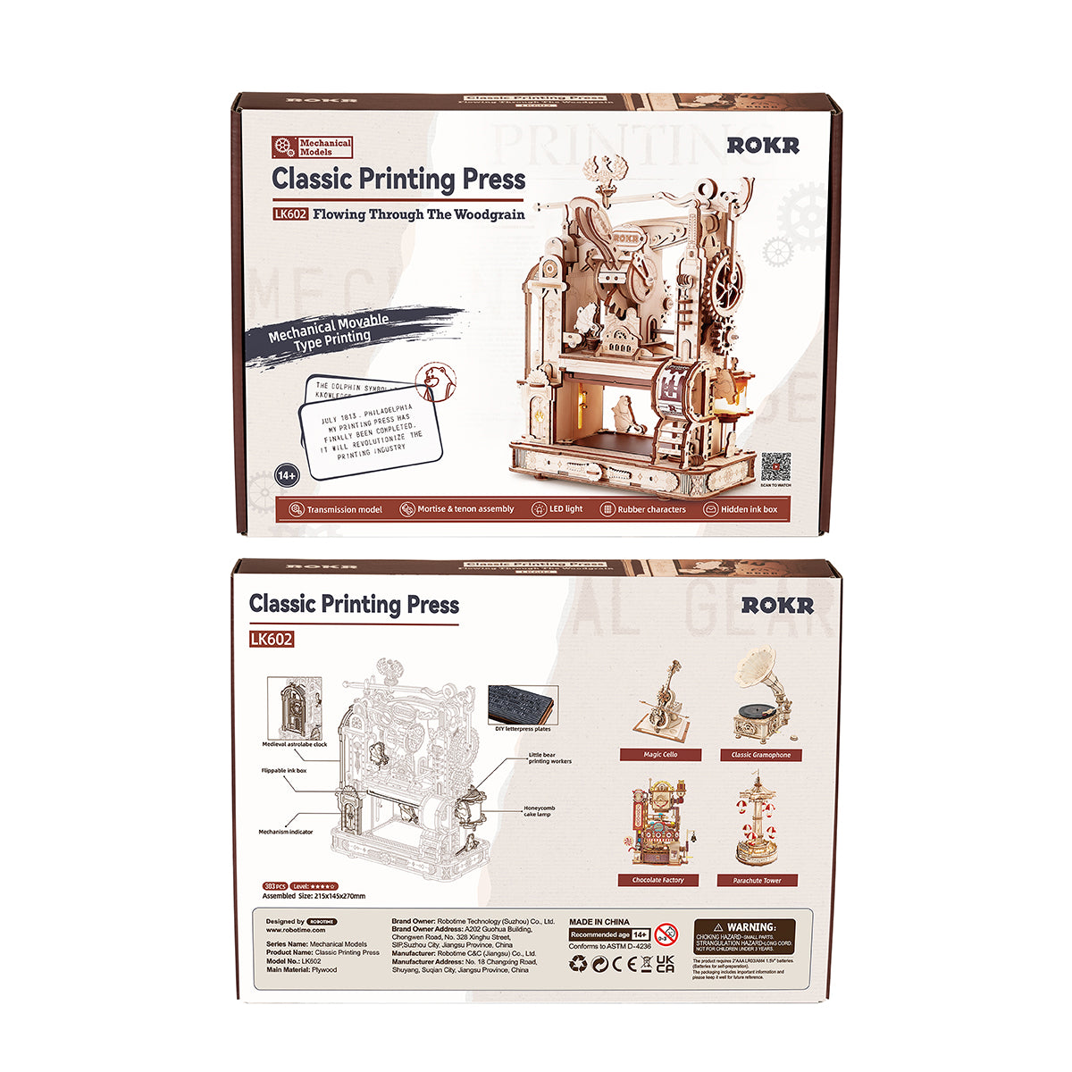 ROKR Klassische Druckpresse Mechanisches 3D-Holzpuzzle LK602 