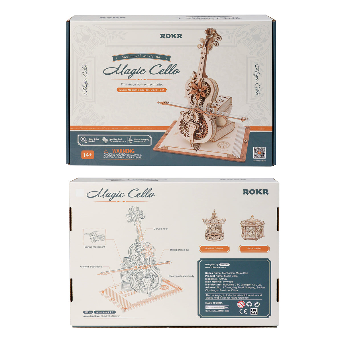 Boîte à musique mécanique ROKR Magic Cello Puzzle en bois 3D AMK63 