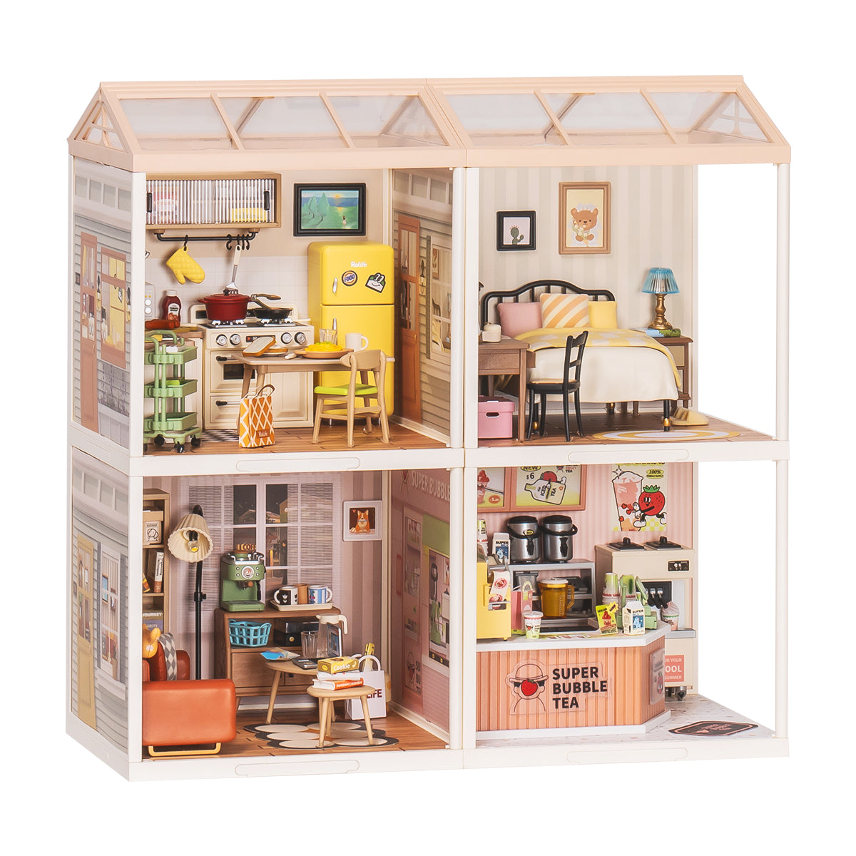 Rolife Super Creator Mini maison en plastique à monter soi-même 4 en 1 à quatre grilles 