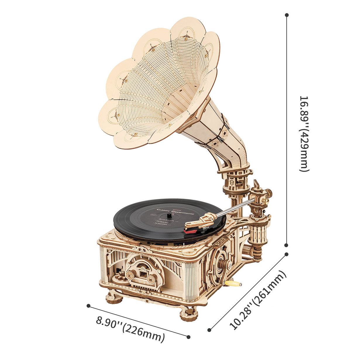 ROKR DIY Kurbel-Klassiker-Grammophon LKB01 (von Hand rotierend) 