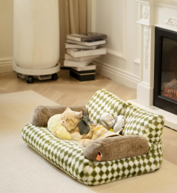 Winter Retro Green Lattice Cat Kennel Dog Kennel Sofa