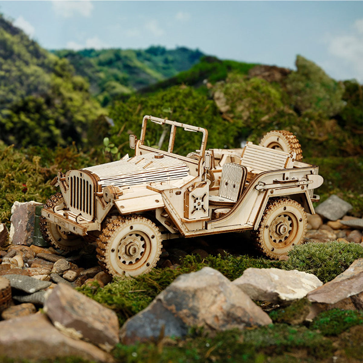 ROKR Army Jeep - maßstabsgetreues Modell, 3D-Holzpuzzle MC701 