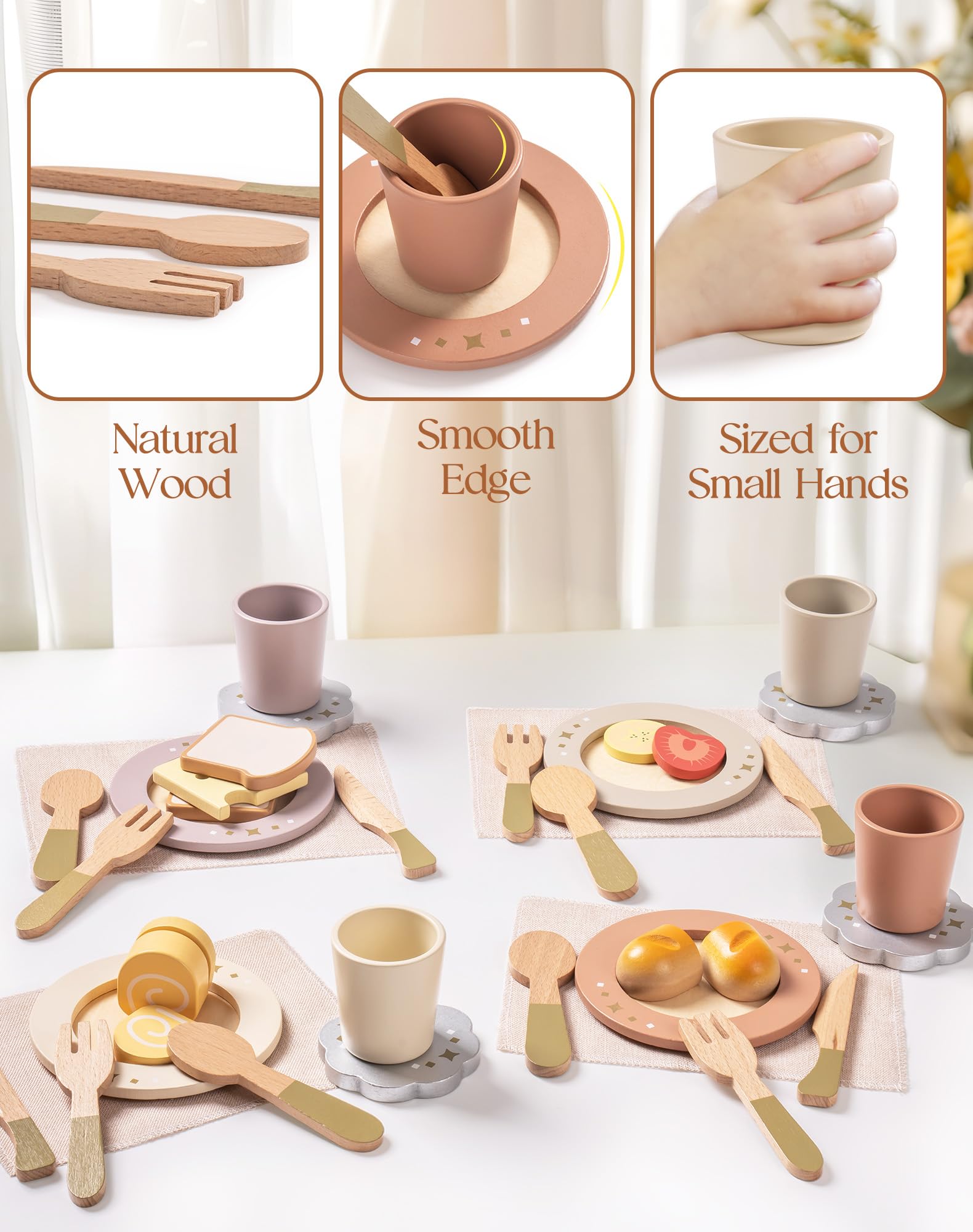 ROBUD 4-Set Wooden Play Dishes Set