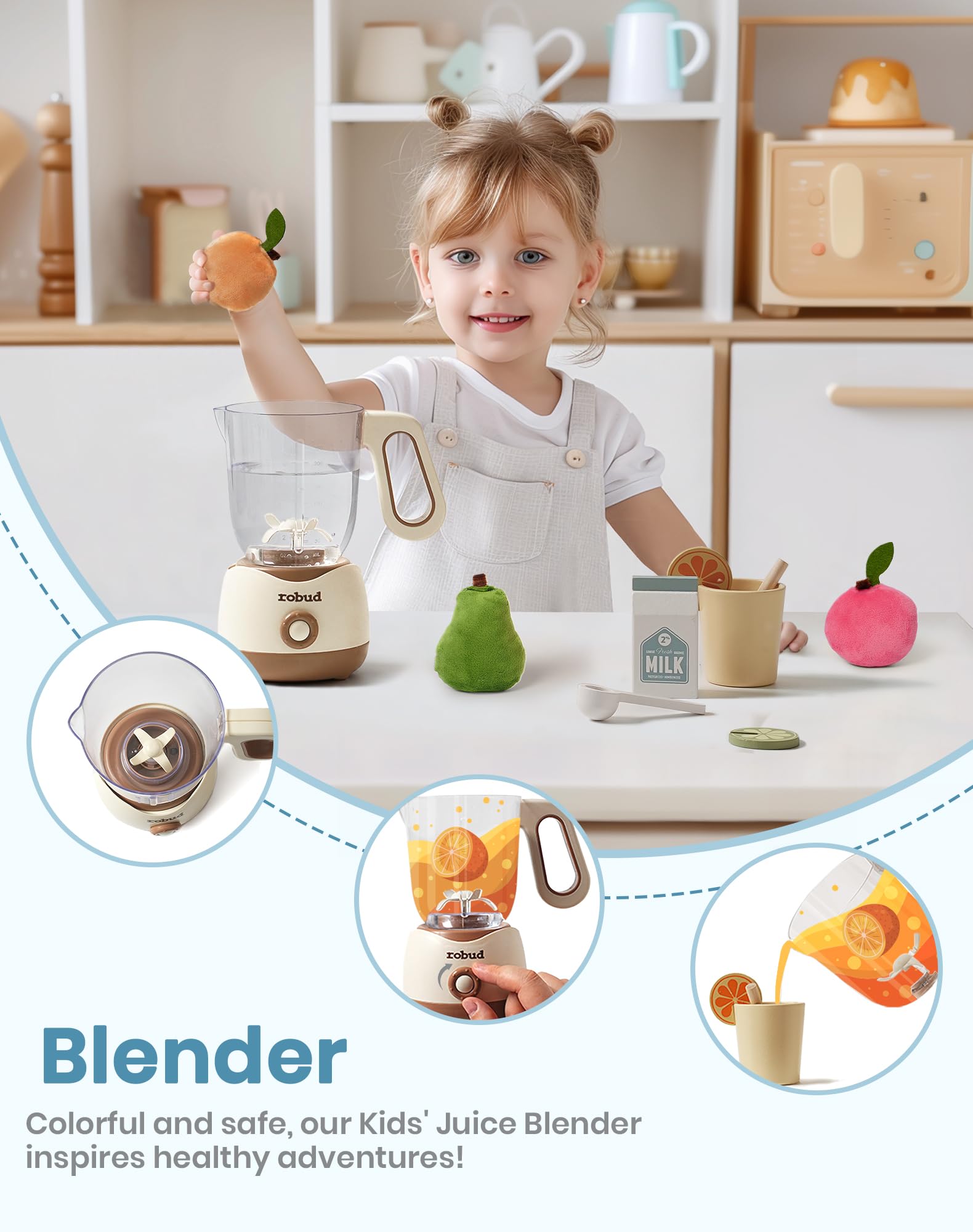 ROBUD Pretend Play Kitchen Appliances Creamy 4-Set