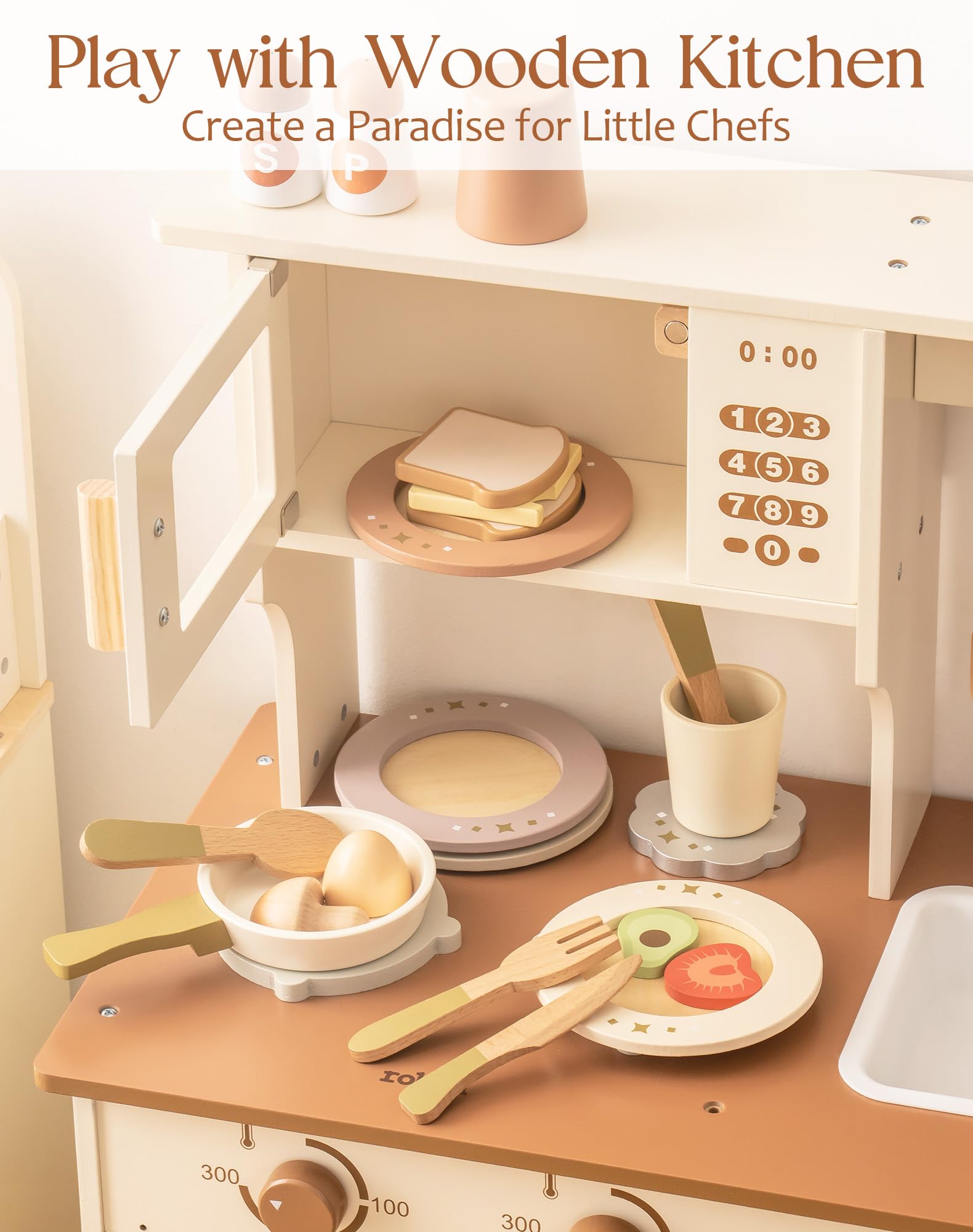 ROBUD 4-Set Wooden Play Dishes Set