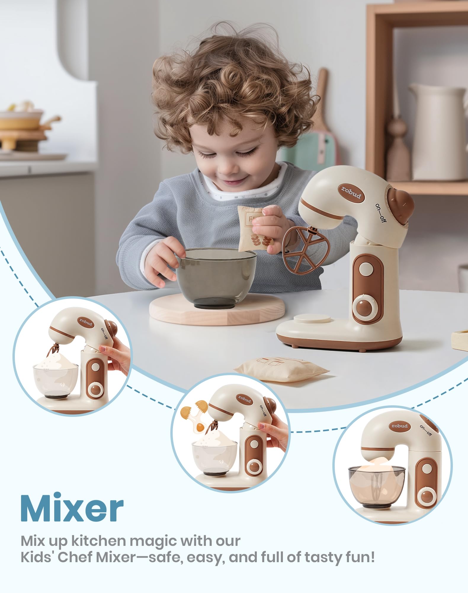 ROBUD Pretend Play Kitchen Appliances Creamy 4-Set