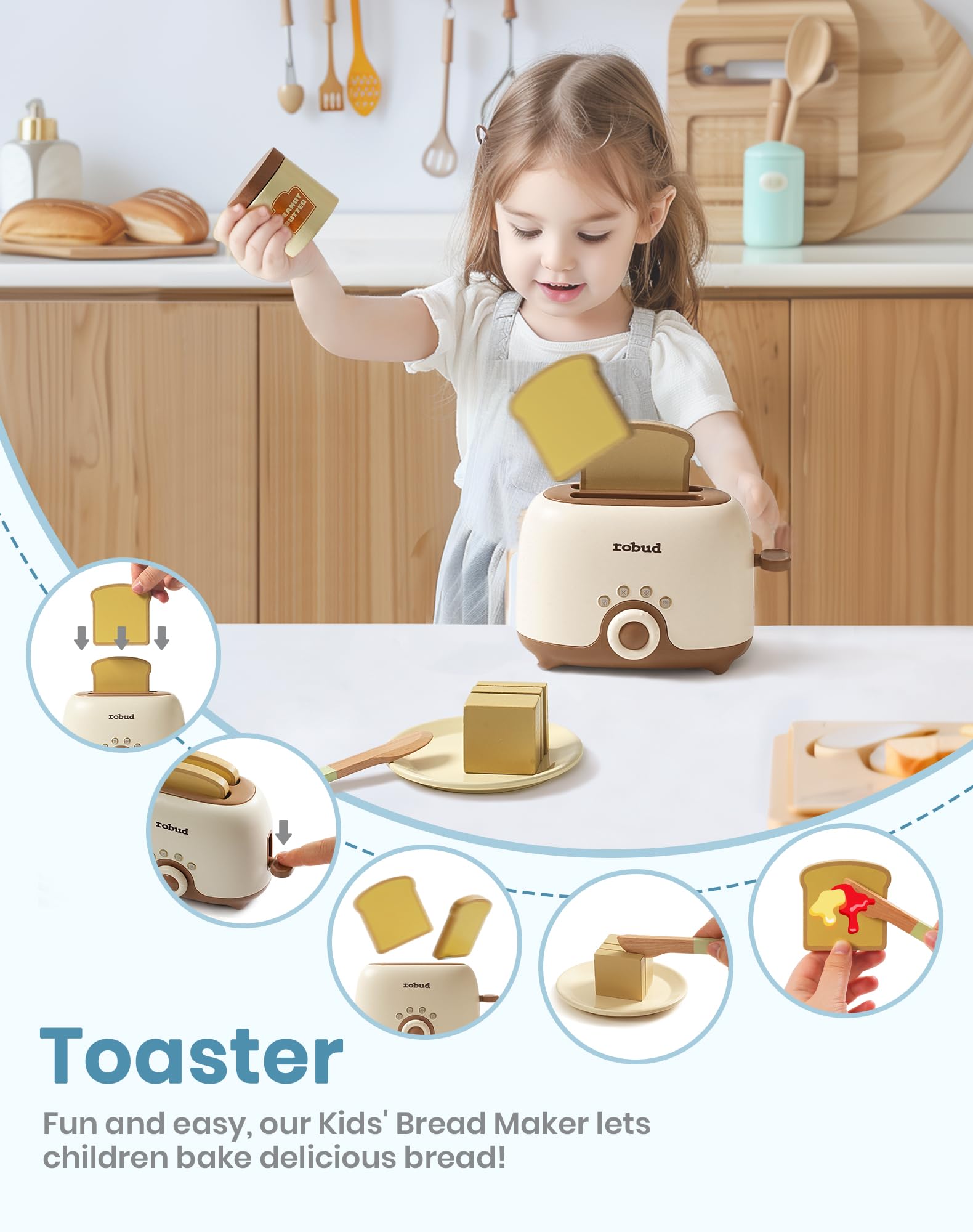 ROBUD Pretend Play Kitchen Appliances Creamy 4-Set