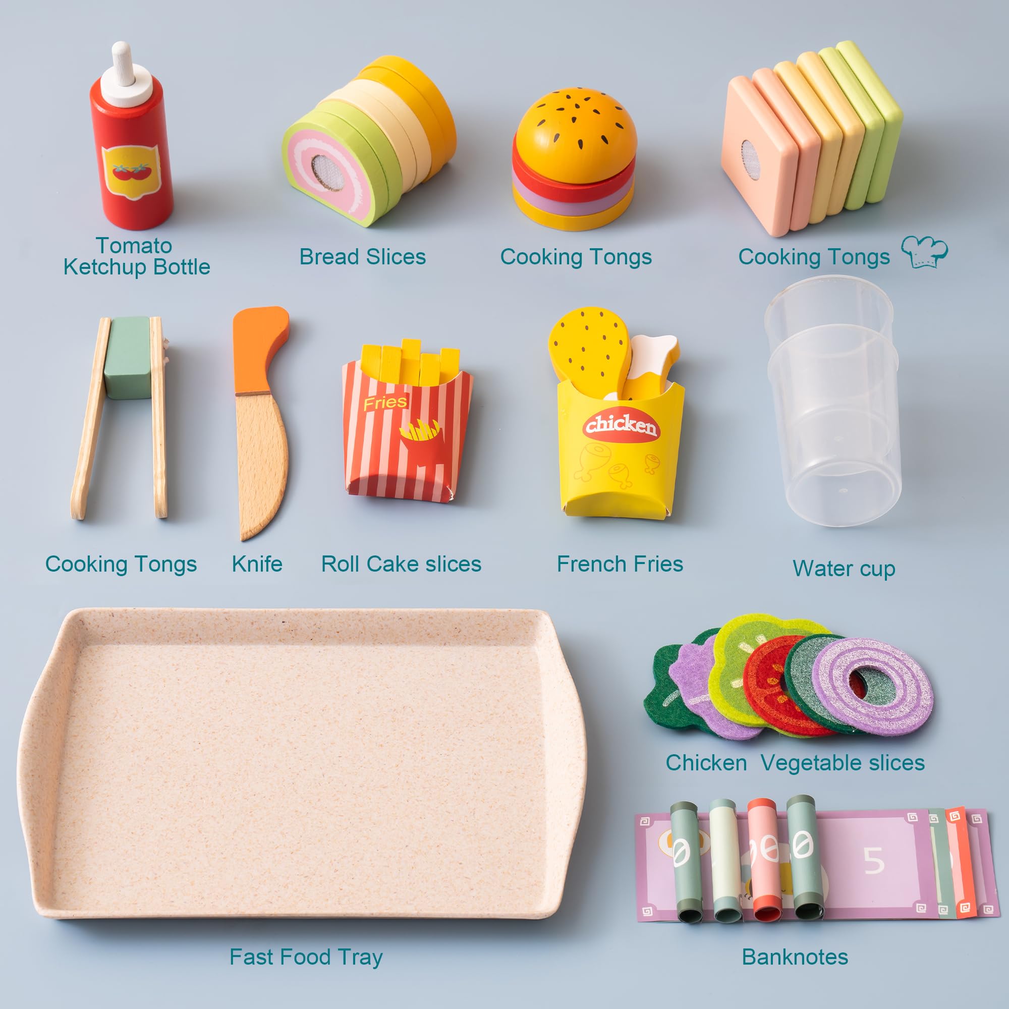 ROBUD Wooden Pretend Play Food Set for Kids