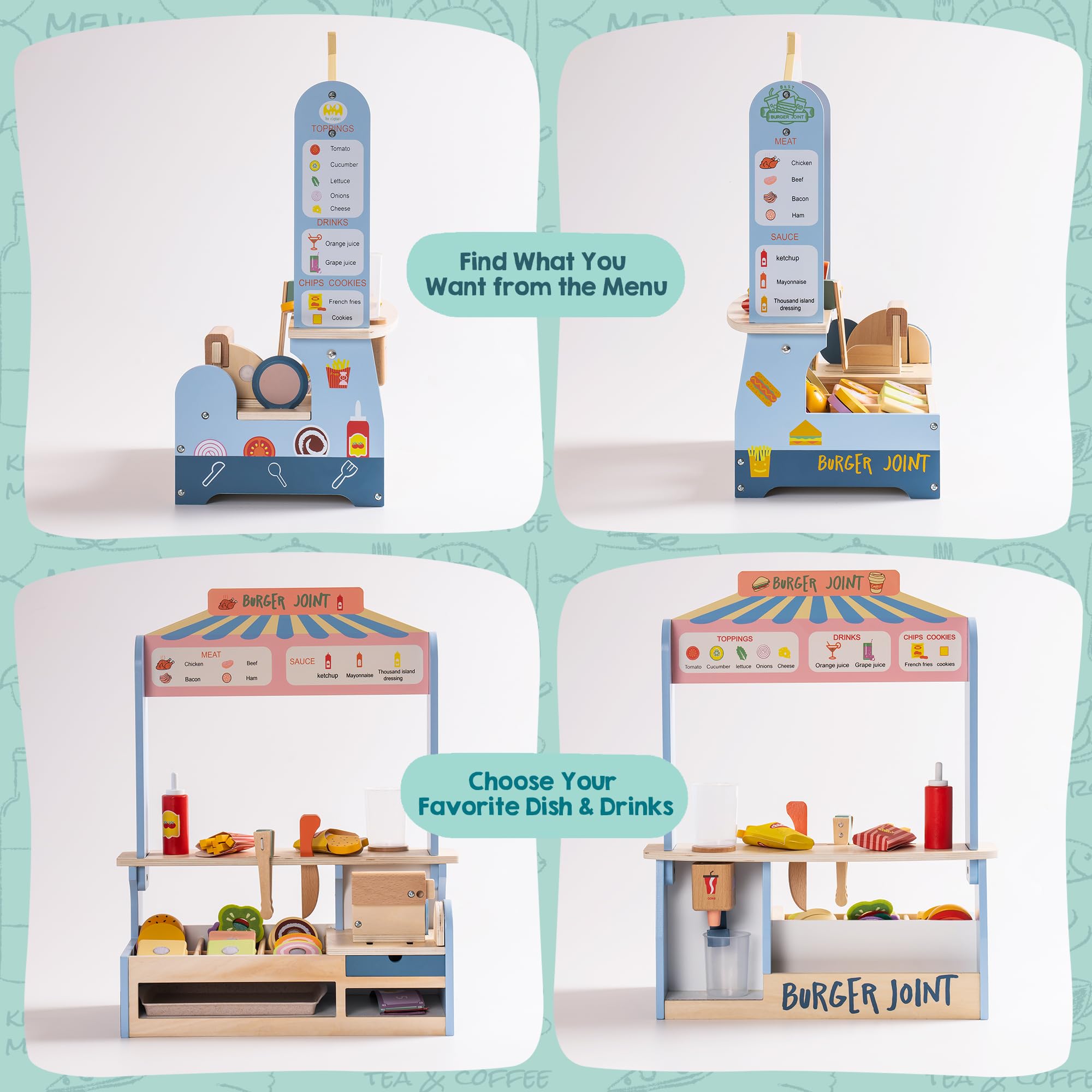 ROBUD Wooden Pretend Play Food Set for Kids