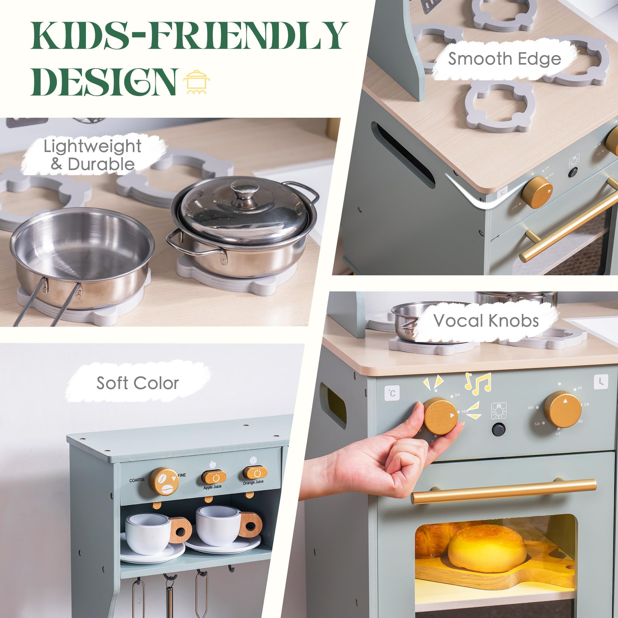 ROBUD Wooden Play Kitchen Set - Bean Green