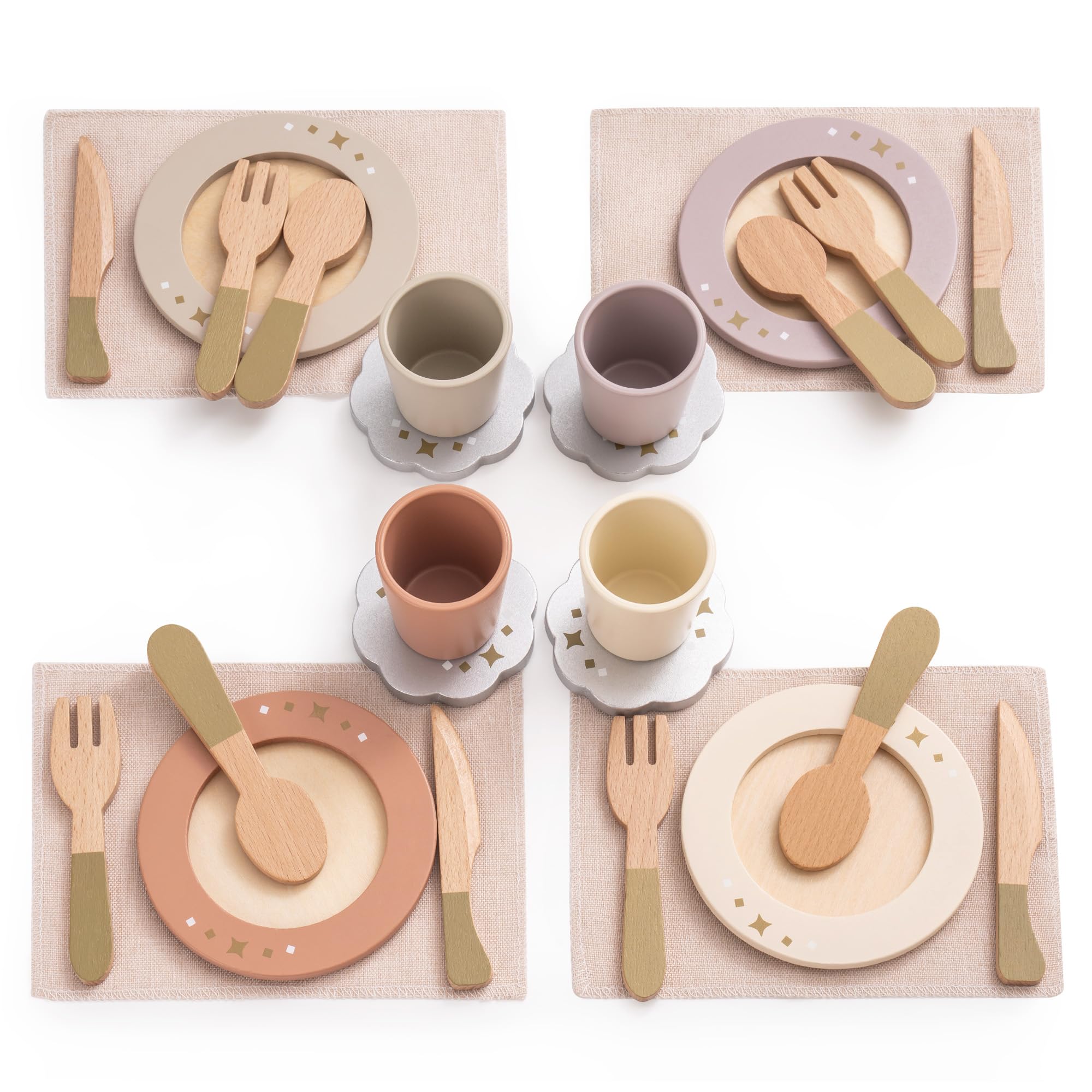 ROBUD 4-Set Wooden Play Dishes Set