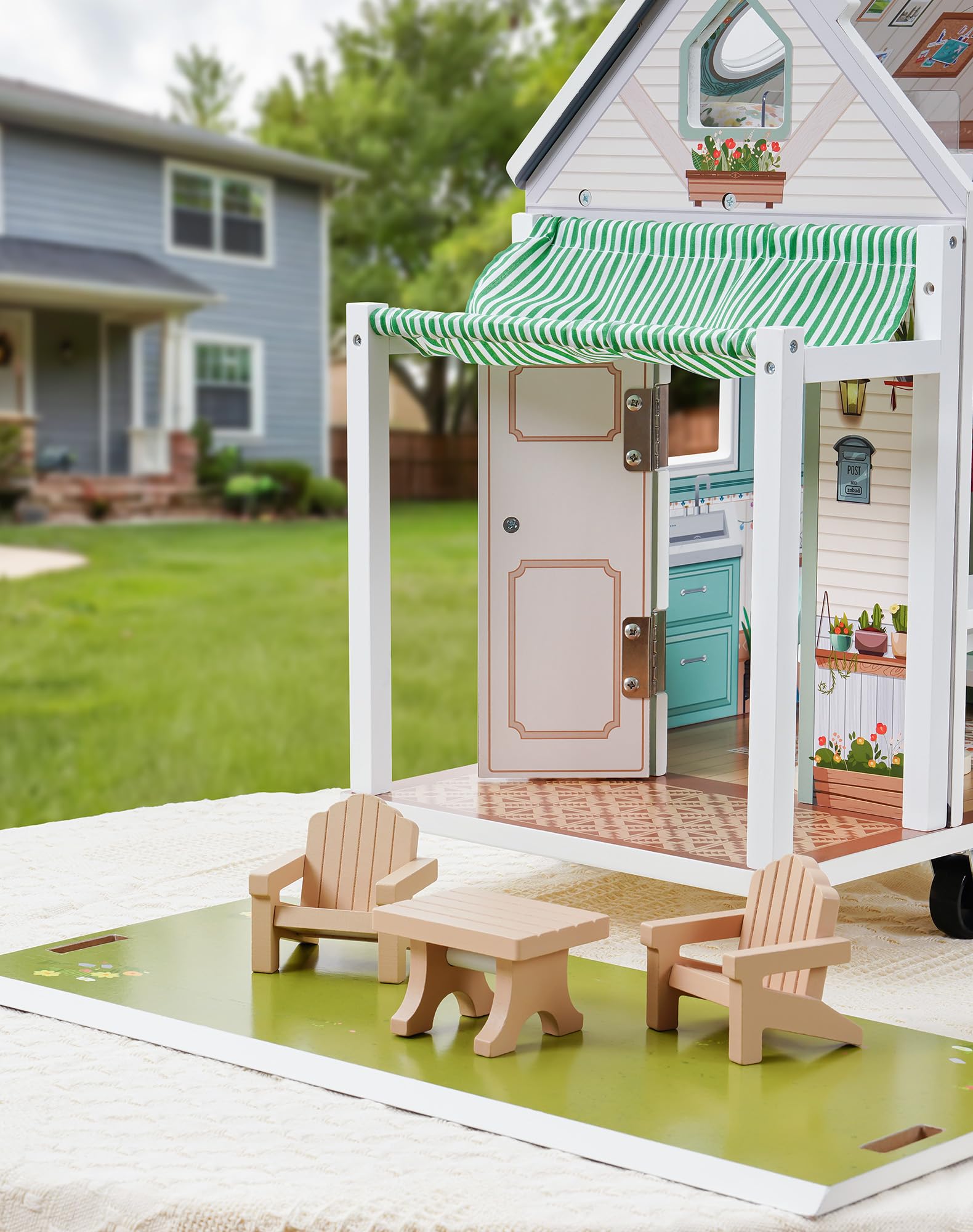 ROBUD Wooden Realistic Camper Van Dollhouse