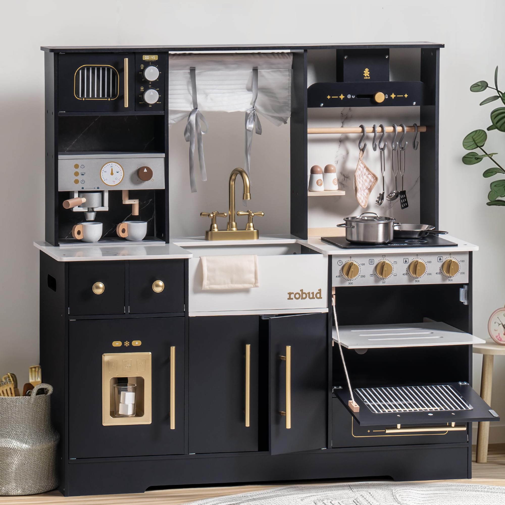 ROBUD Modern Play Kitchen for Kids - Black