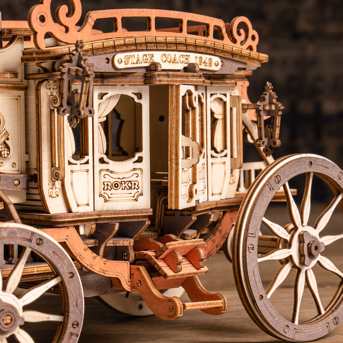 ROKR Stagecoach Mechanische muziekdoos 3D houten puzzel AMKA1