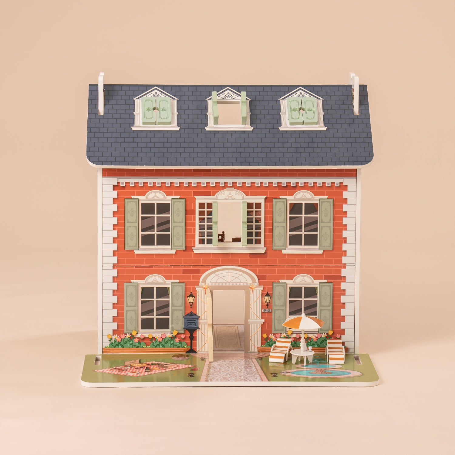 ROBUD Doll House 3 in 1 Wooden Dollhouse Dreamhouse for Kids Toddler WDH07