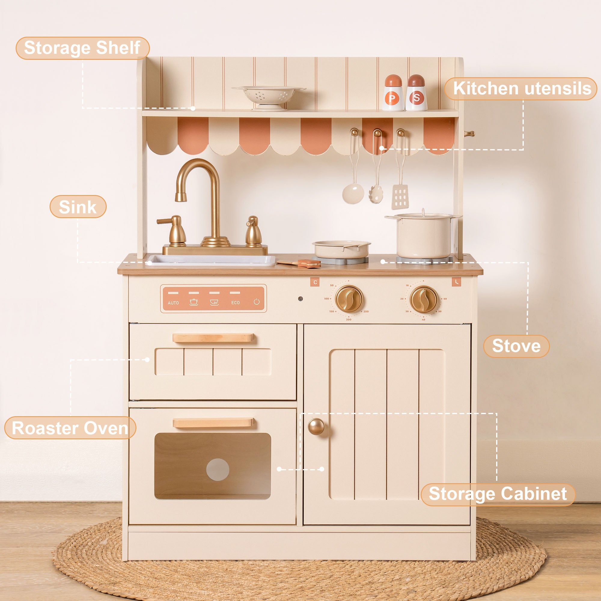 Robud WCF09 - Spielset für Kinderküche aus Holz mit realistischem Design 