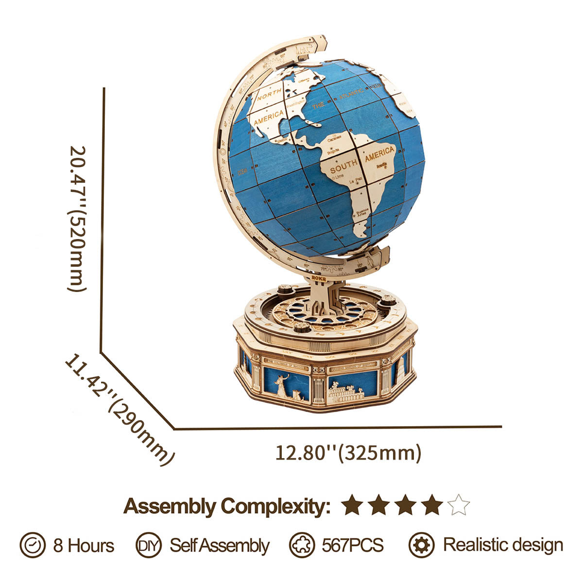 [Only Ship To U.S.] ROKR The Globe Model 3D Houten Puzzel ST002