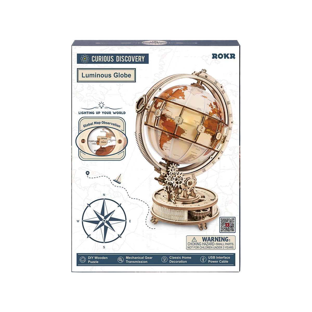 Puzzle 3D en bois Globe lumineux ROKR ST003 