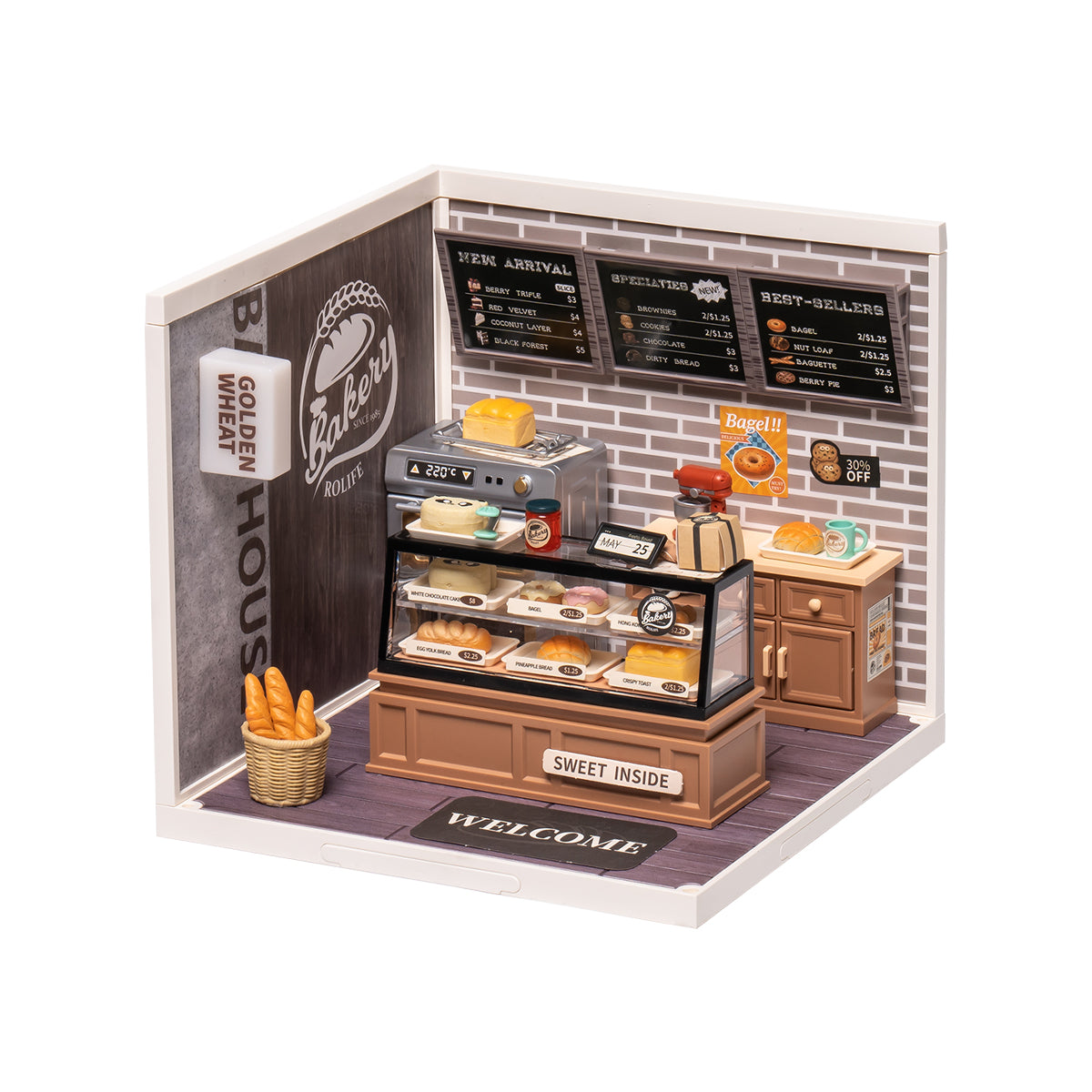 Kit de maison miniature en plastique à monter soi-même Rolife Super Creator Golden Wheat Bakery DW005 