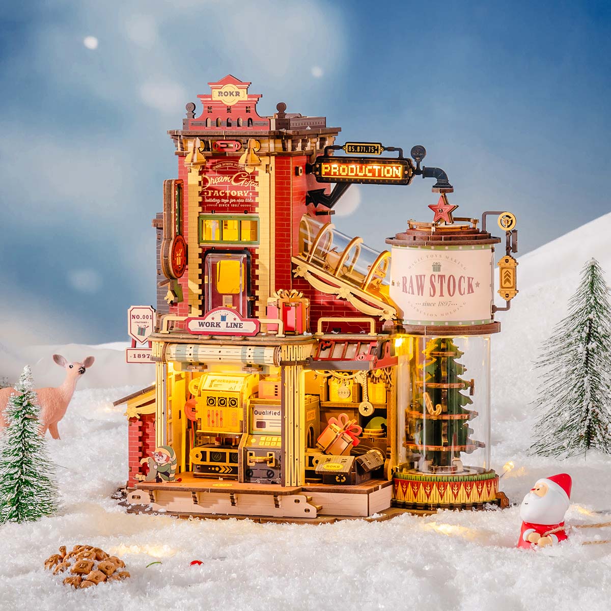 ROKR Weihnachtstraum Geschenkfabrik Holz Spieluhr EAB01 