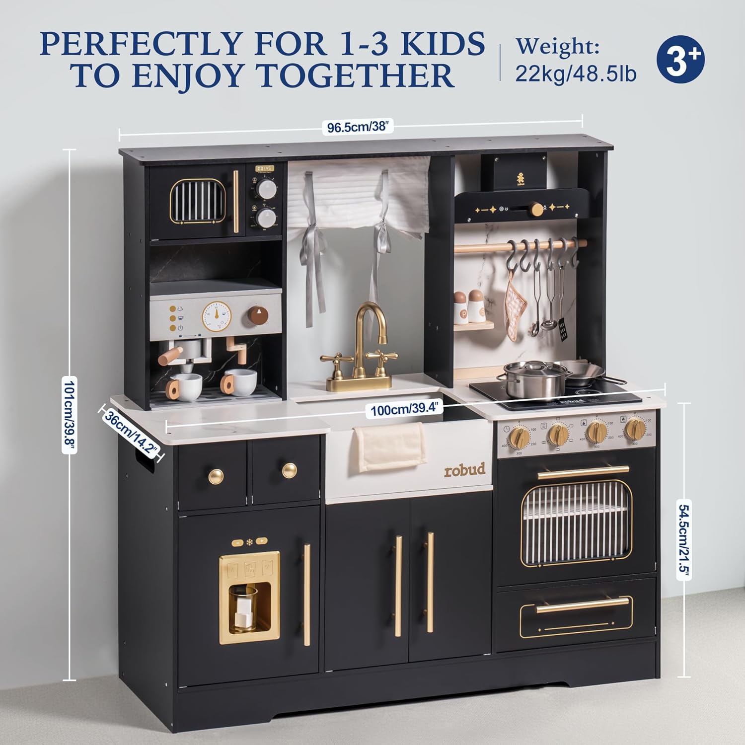 ROBUD Modern Play Kitchen for Kids - Black