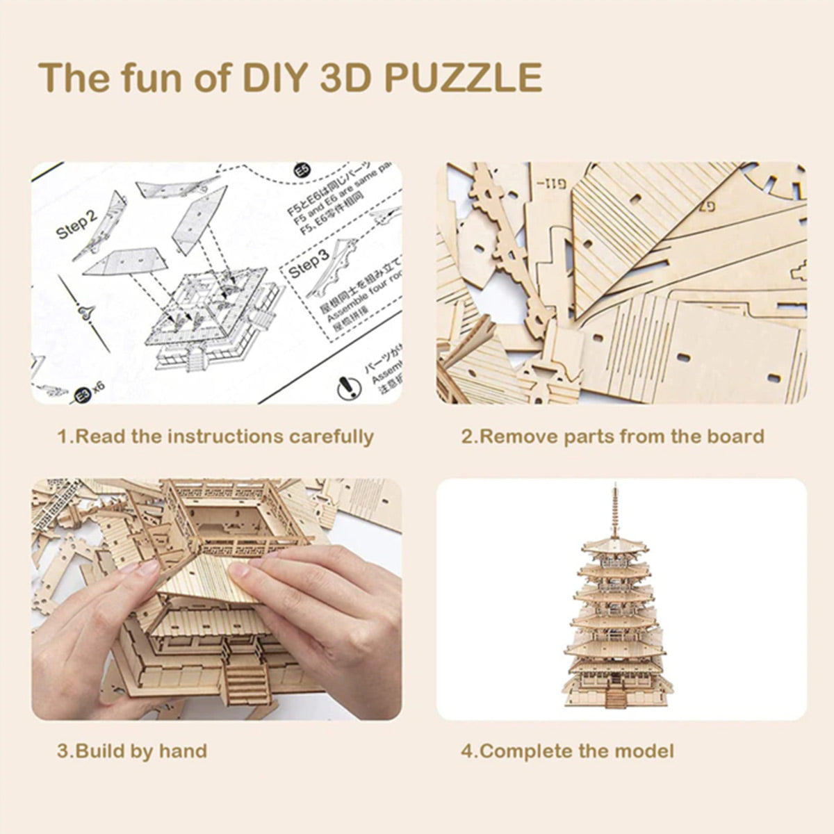 [Only Ship To U.S.] Rolife DIY Pagode met vijf verdiepingen, 3D houten puzzel TGN02