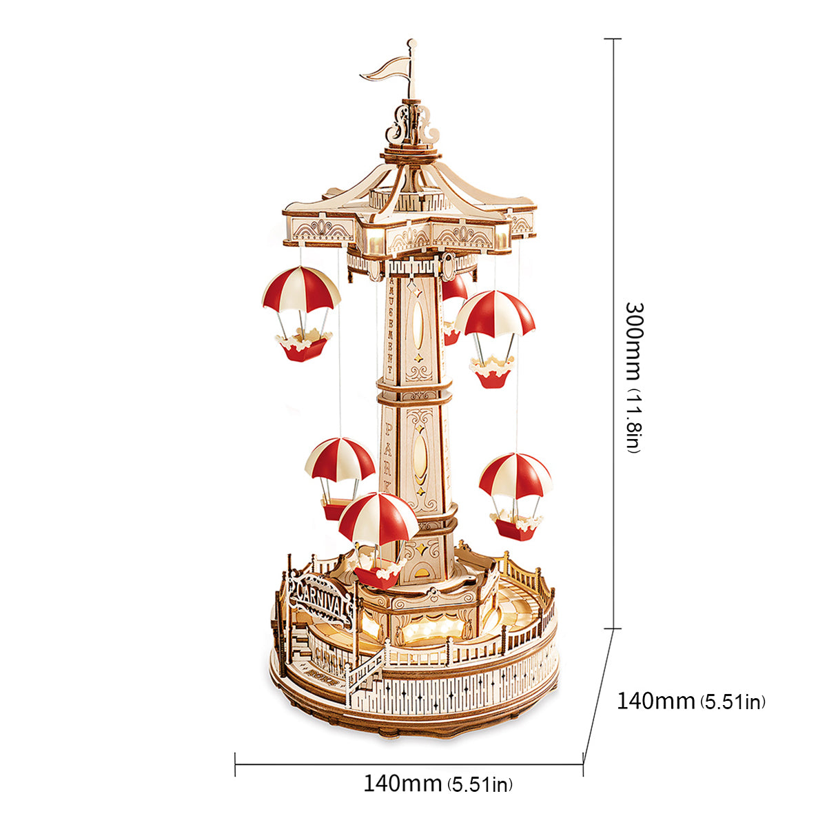 Puzzle 3D en bois avec boîte à musique à monter soi-même et tour de parachute ROKR EA01 