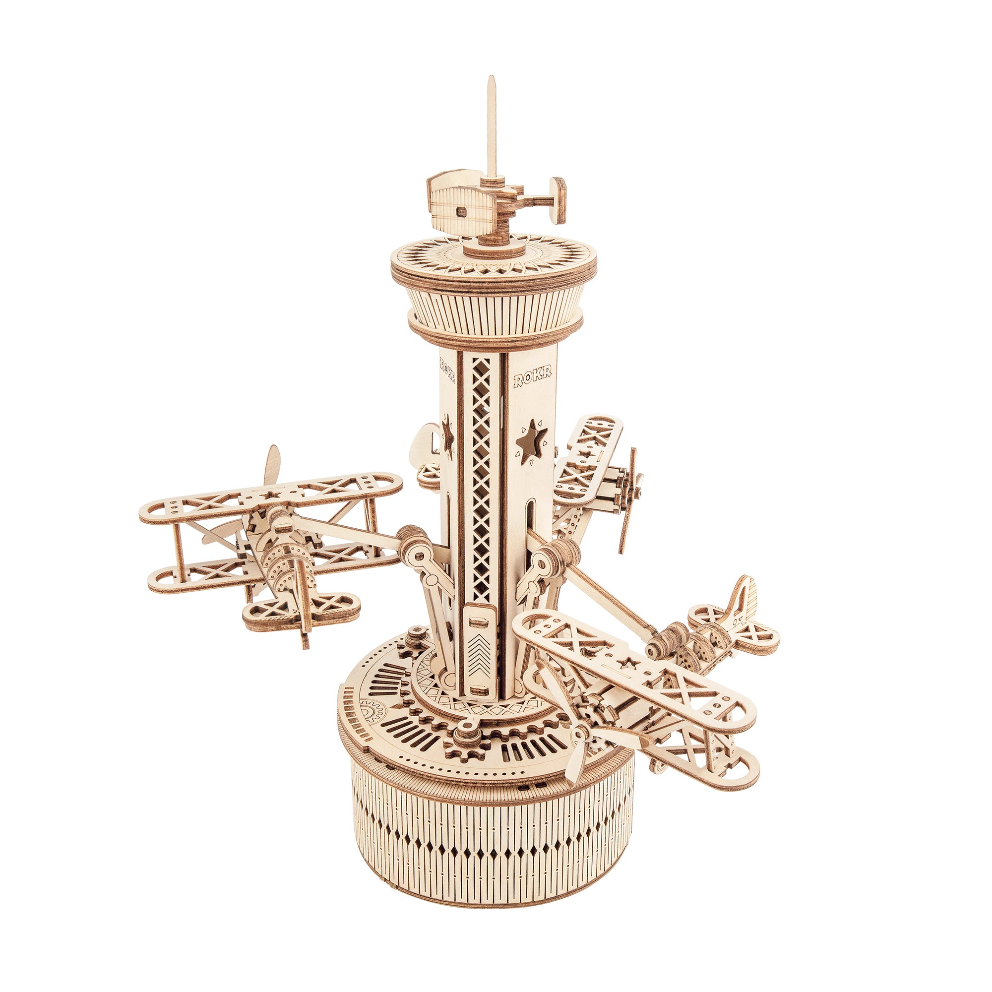 ROKR Airplane Control Tower Music Box 3D Wooden Puzzle AMK41