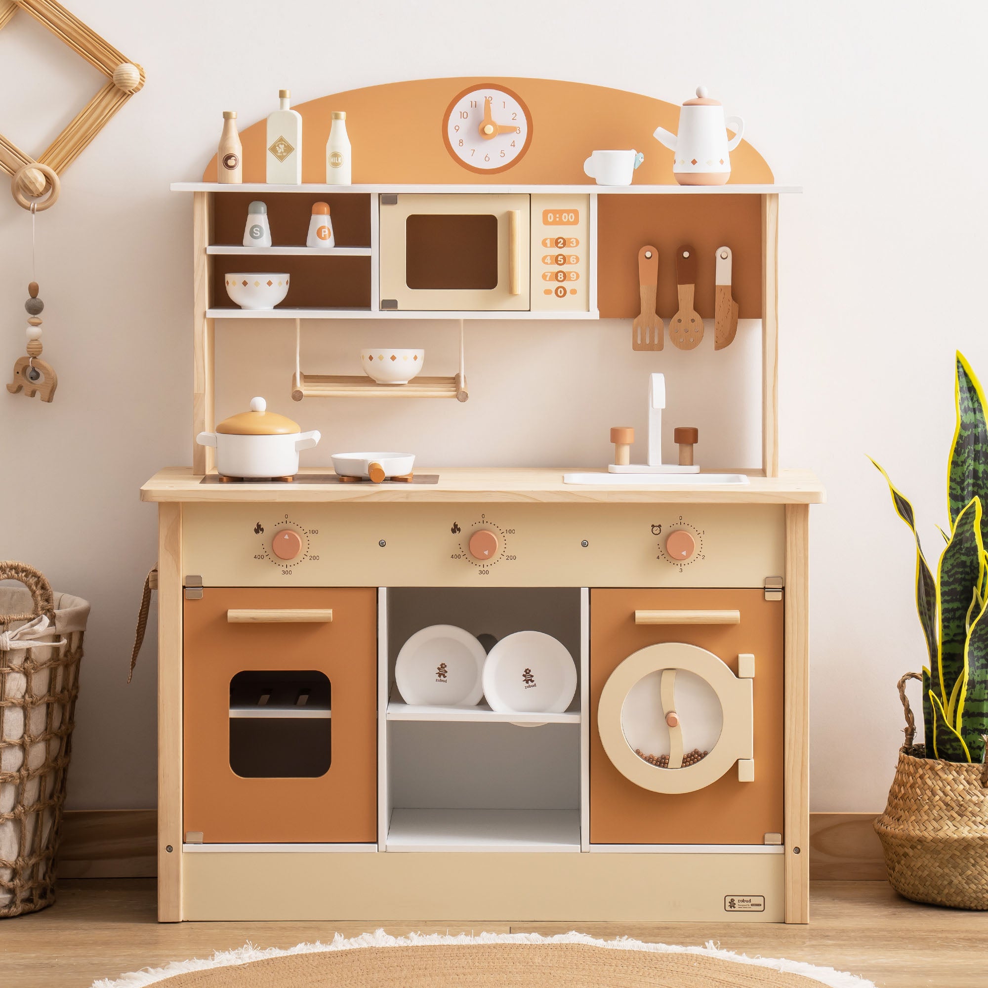 Robud Wooden Play Kitchen with Realistic Accessories