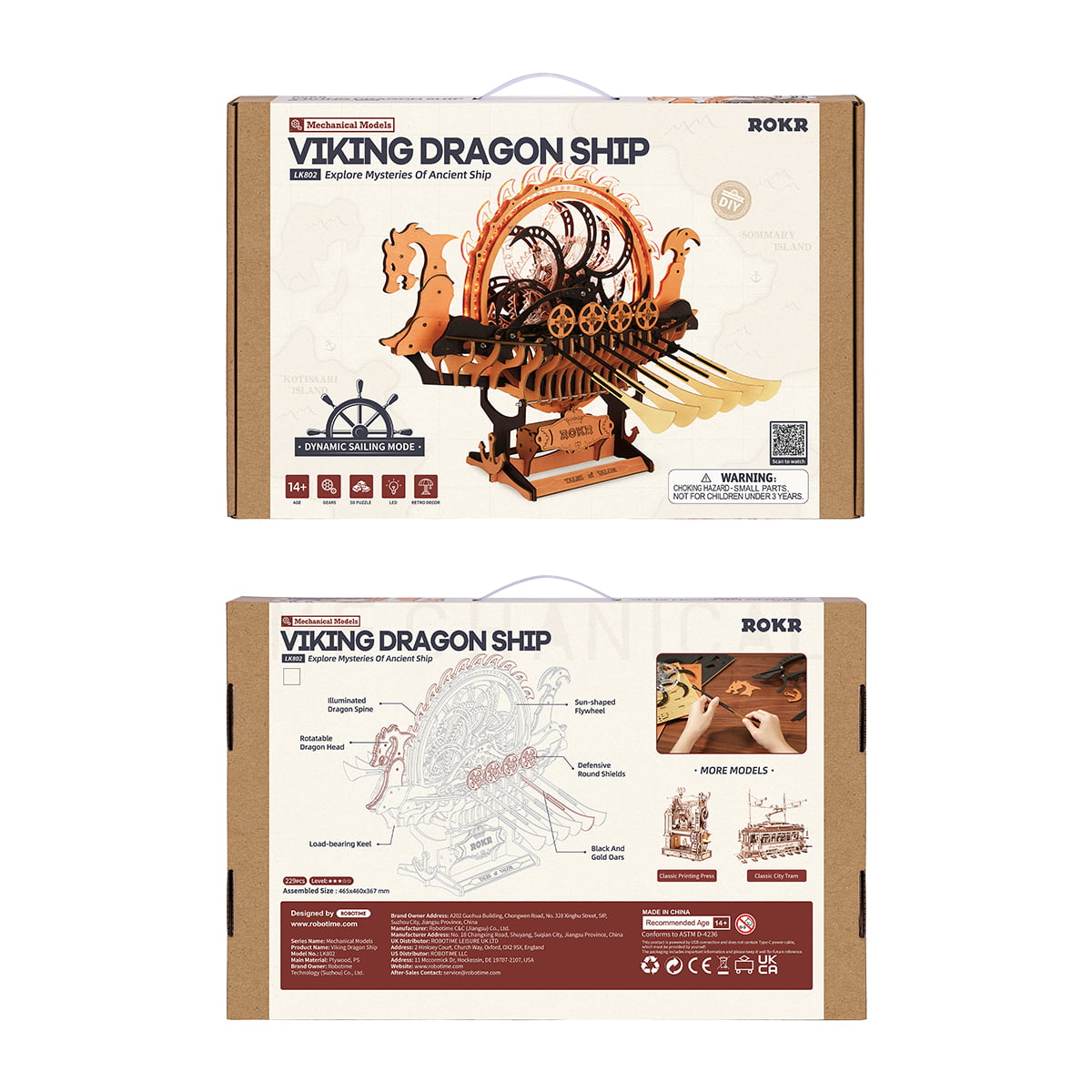 ROKR Wikinger-Drachenschiff Mechanisches 3D-Holzpuzzle LK802 