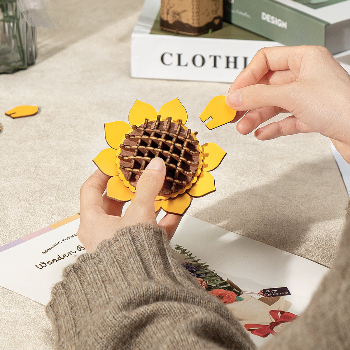 Puzzle 3D en bois avec bouquet de fleurs en bois à faire soi-même de Rowood 