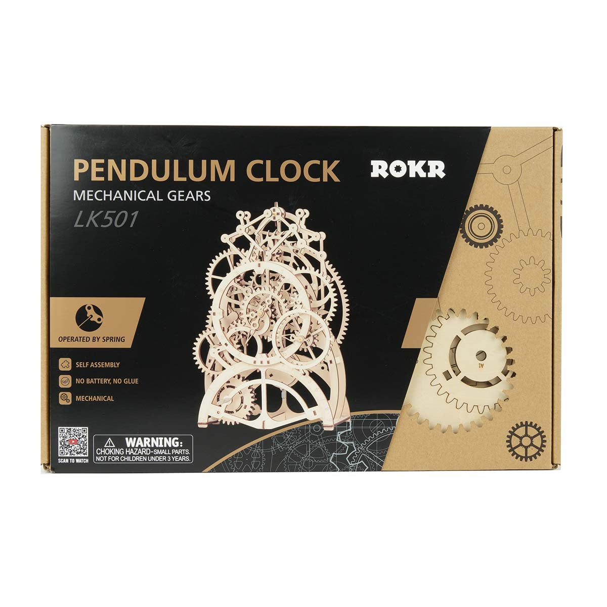 Horloge à pendule ROKR Puzzle en bois 3D à engrenages mécaniques LK501 