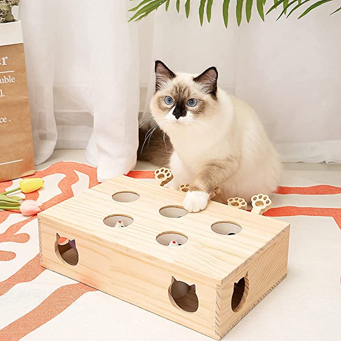 Jouet en bois Whac-A-Mole pour chat 