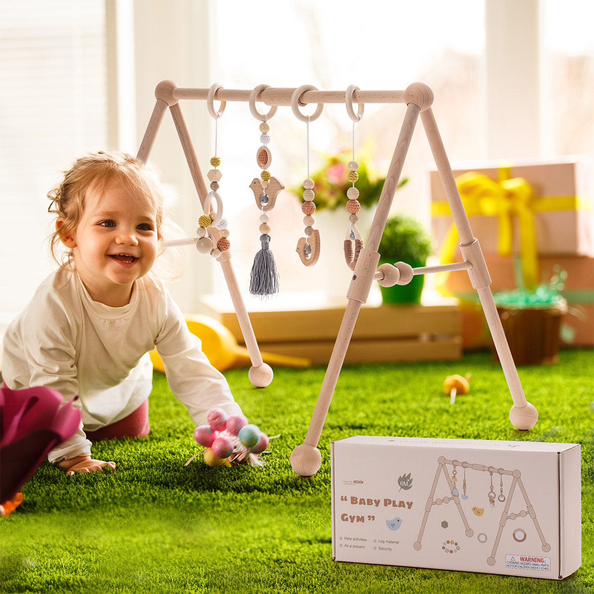 Portique bébé en bois ROBUD avec 4 jouets 