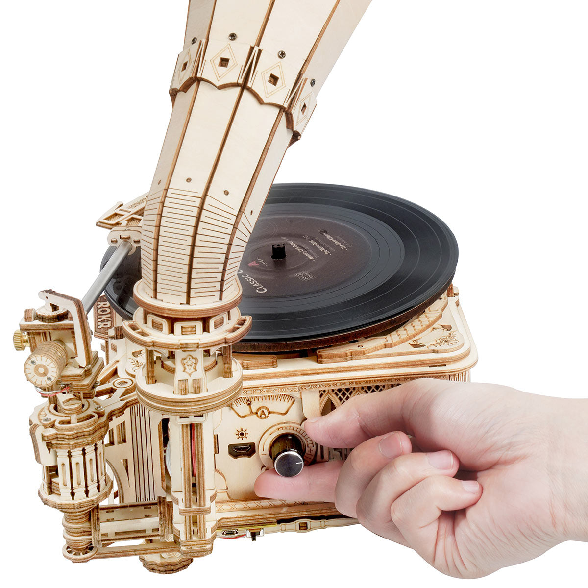 Puzzle 3D en bois ROKR Classic Gramophone LKB01D (version électrique) 