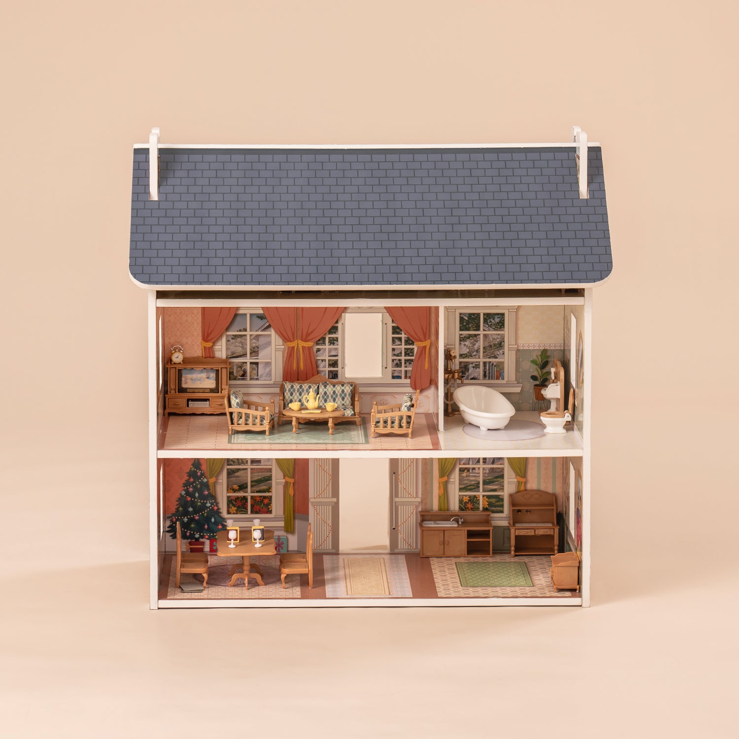 ROBUD Doll House 3 in 1 Wooden Dollhouse Dreamhouse for Kids Toddler WDH07