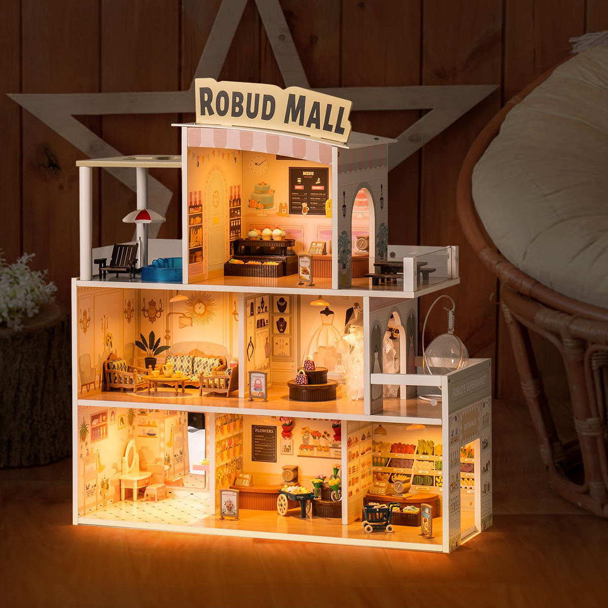 ROBUD Shopping Mall Wooden Dollhouse