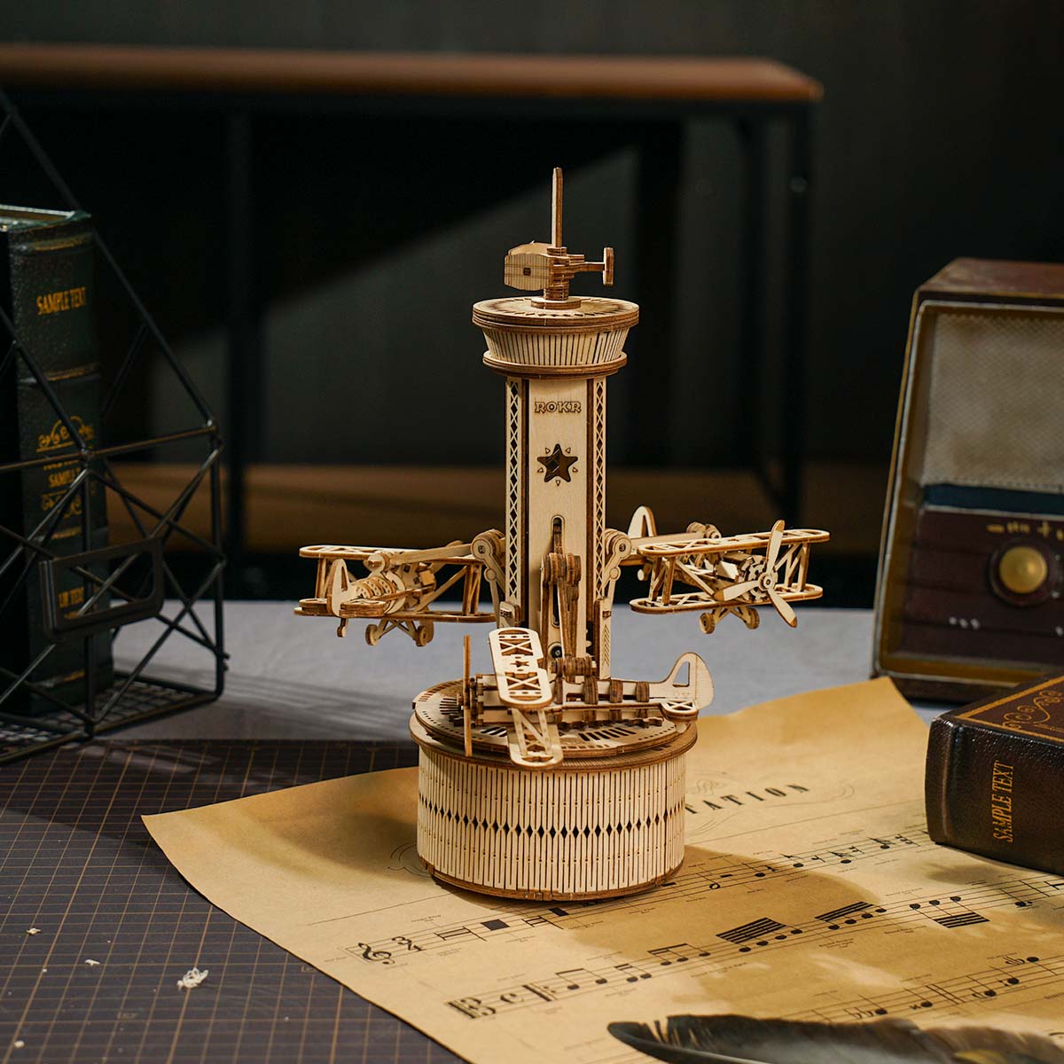 ROKR Airplane Control Tower Mechanical Music Box AMK41