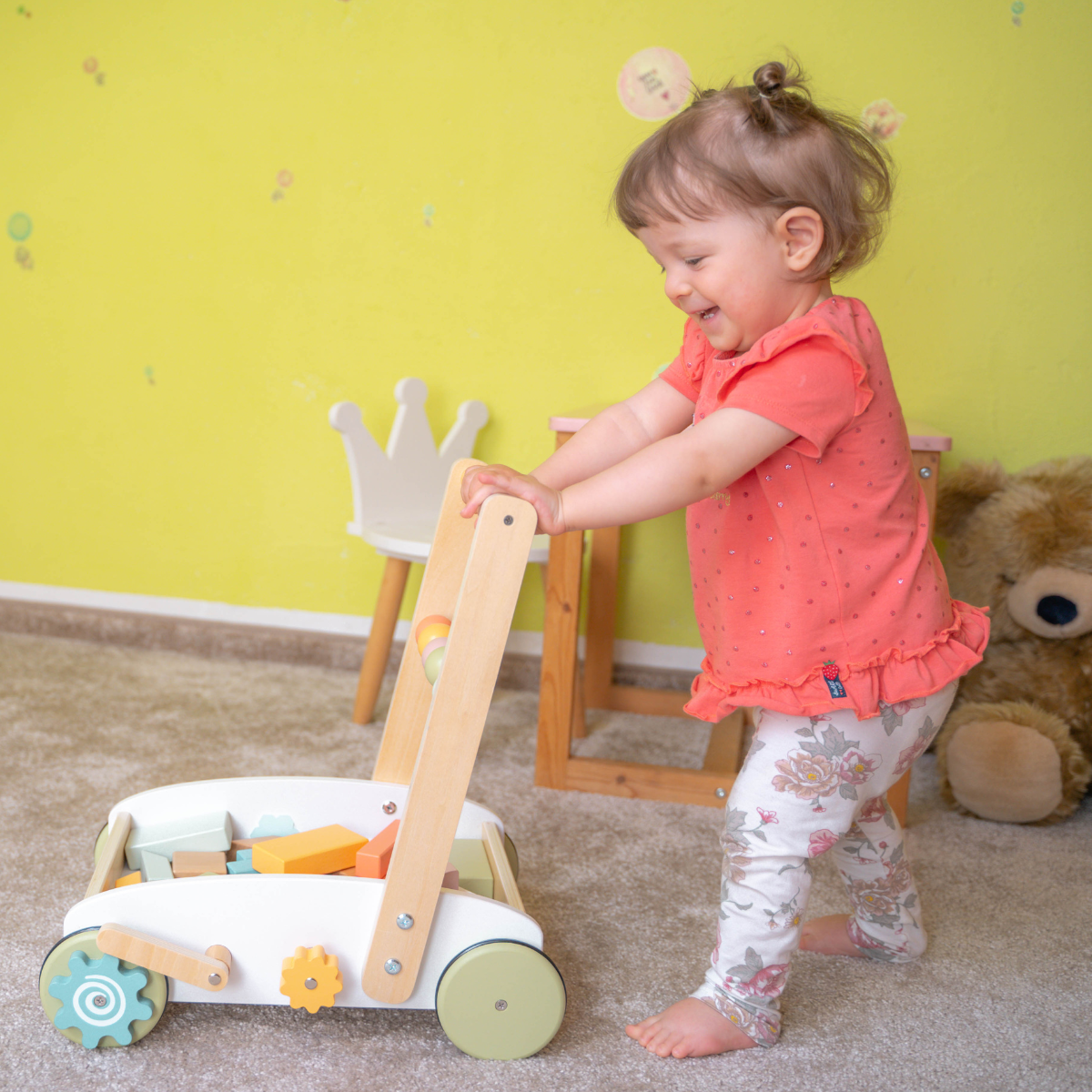 ROBUD Wooden Baby Push Walker Toy with Blocks WG189